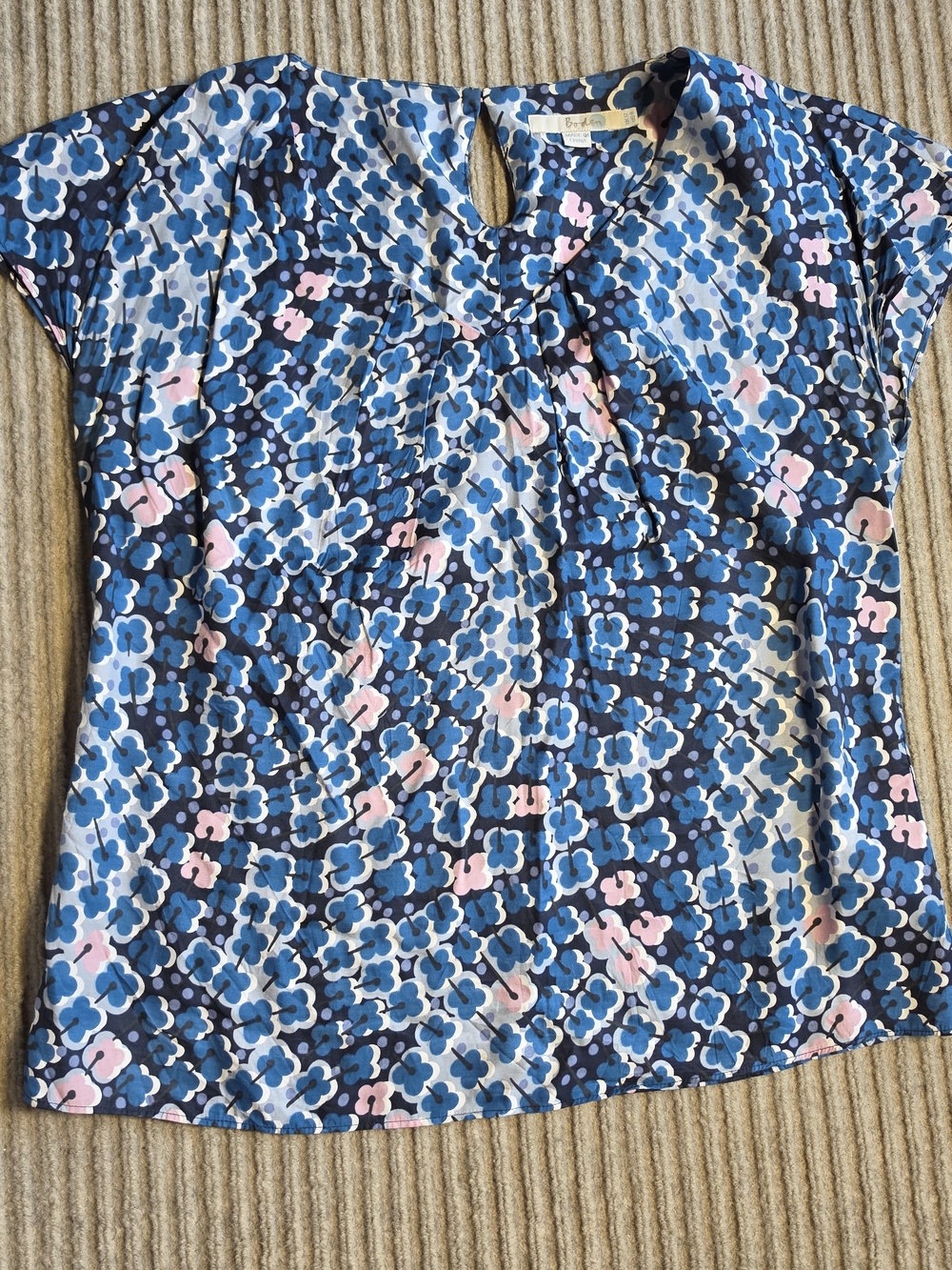 Boden Silk Blend Blouse w/Cap Sleeve Round Neck Blue US 8